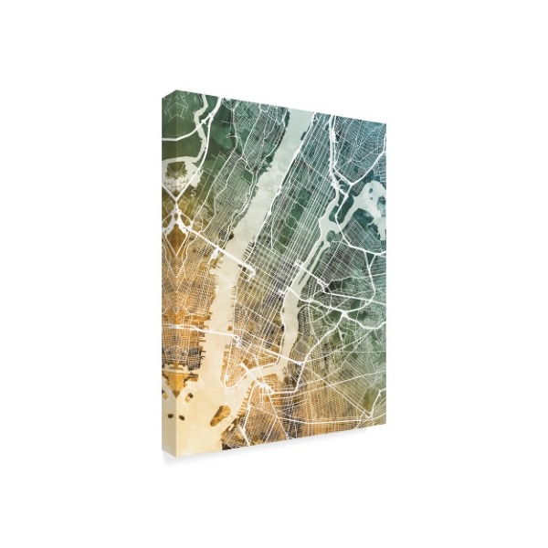 Michael Tompsett 'New York City Street Map Teal Orange' Canvas Art,14x19